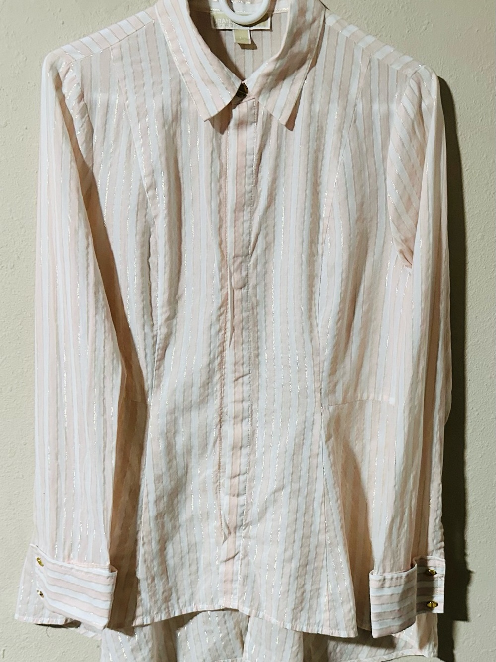 Michael Kors Pale Pink Striped Dress Shirt with Shimmer